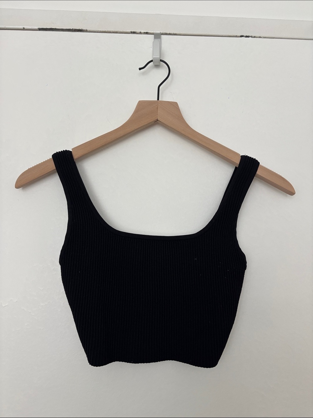 Aritzia Babaton Black Ribbed Square-Neck Crop Top